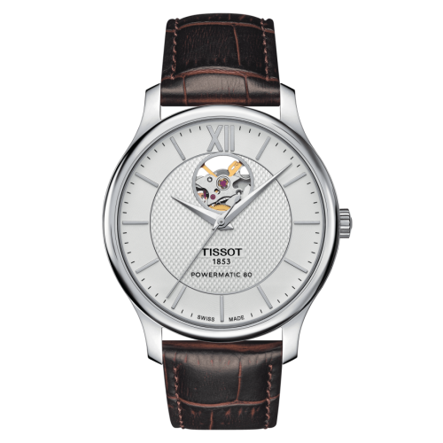 Tradition Powermatic 80 Open Heart 40 Paslanmaz Çelik / Gümüş / Kayış