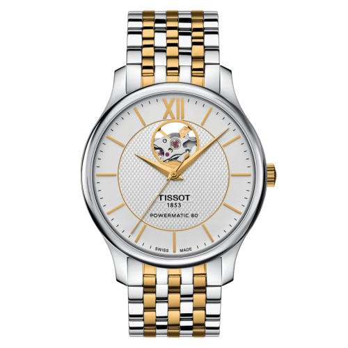 Tissot Tradition Powermatic 80 Open Heart 40 Paslanmaz Çelik - Sarı Altın / Gümüş / Bilezik, referans T063.907.22.038.00