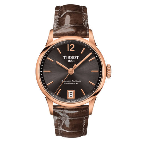 Tissot Chemin Des Tourelles Powermatic 80 32 Pembe Altın PVD / Kahverengi / Kayış, referans T099.207.36.447.00