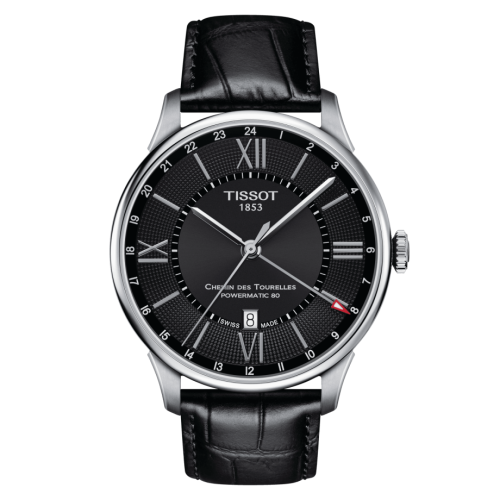 Tissot Chemin Des Tourelles Powermatic 80 GMT 42 Paslanmaz Çelik / Siyah / Kayış, referans T099.429.16.058.00