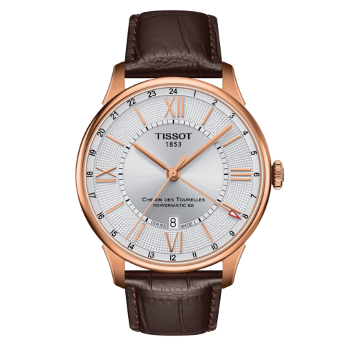 Chemin Des Tourelles Powermatic 80 GMT 42 Pembe Altın PVD / Gümüş / Kayış