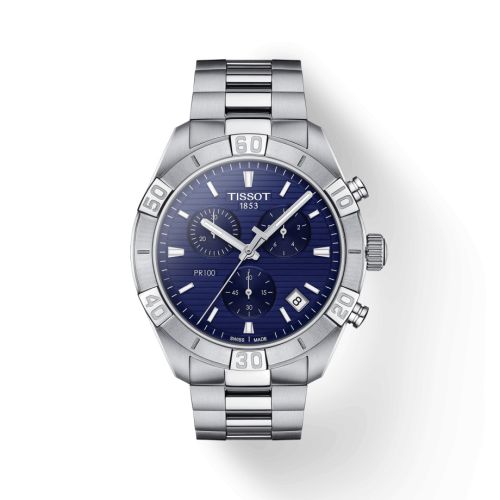 Tissot PR 100 Sport Gent Chronograph Paslanmaz Çelik / Mavi / Bilezik 44mm, referans T101.617.11.041.00