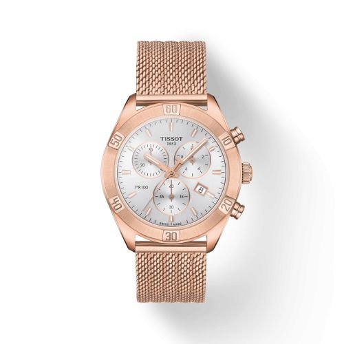 Tissot PR 100 Sport Chic Chronograph 38 Rose Gold PVD / Silver / Bracelet, reference T101.917.33.031.00