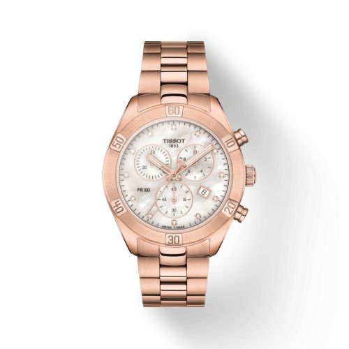 Tissot PR 100 Sport Chic Chronograph 38 Rose Gold PVD / MOP / Bracelet, reference T101.917.33.116.00