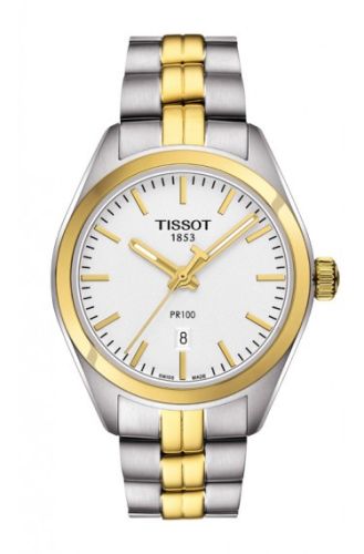 Tissot PR 100 Quartz 33 Paslanmaz Çelik / Sarı Altın PVD / Gümüş / Bilezik, referans T101.210.22.031.00