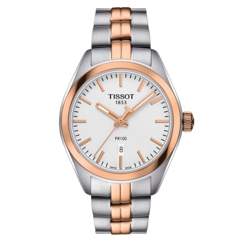 Tissot PR 100 Quartz 33 Paslanmaz Çelik / Pembe Altın PVD / Gümüş / Bilezik, referans T101.210.22.031.01