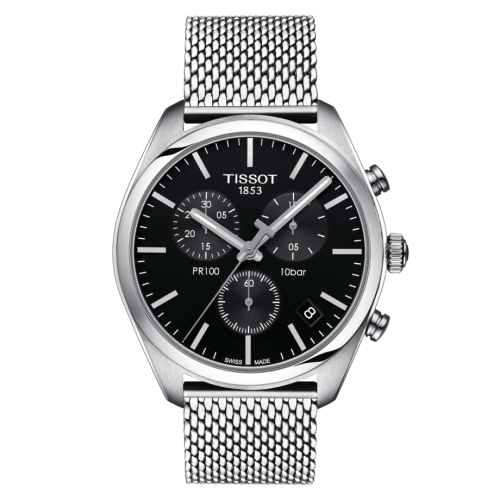 Tissot PR 100 Chronograph Quartz 41 Paslanmaz Çelik / Siyah / Milanese, referans T101.417.11.051.01