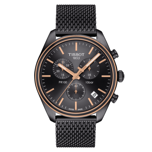 Tissot PR 100 Chronograph Quartz 41 PVD / Gri / Milanese, referans T101.417.23.061.00
