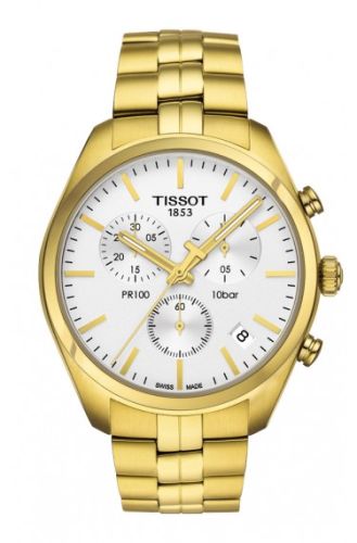 Tissot PR 100 Chronograph Quartz 41 Sarı Altın PVD / Gümüş / Bilezik, referans T101.417.33.031.00