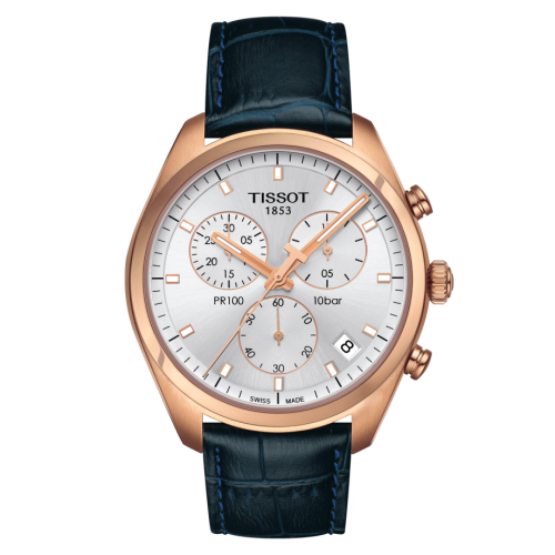 Tissot PR 100 Chronograph Quartz 41 Pembe Altın PVD / Gümüş / Kayış, referans T101.417.36.031.00