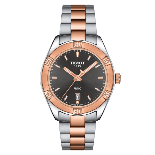 Tissot PR 100 Sport Chic 36 Paslanmaz Çelik / Pembe Altın PVD / Gri / Bilezik, referans T101.910.22.061.00
