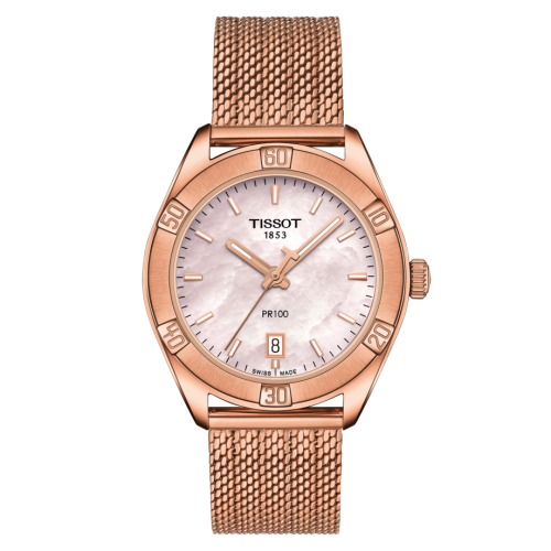 Tissot PR 100 Sport Chic 36 Pembe Altın / MOP / Mesh, referans T101.910.33.151.00