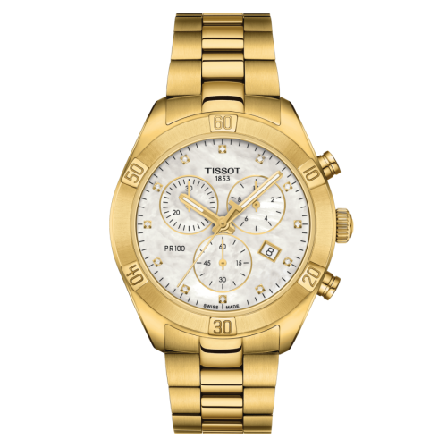 Tissot PR 100 Sport Chic Chronograph 38 Yellow Gold / MOP / Bracelet, reference T101.917.33.116.01