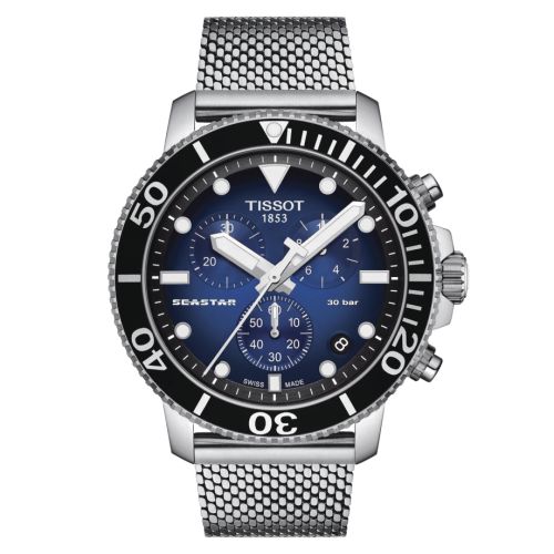 Seastar 1000 Chronograph Quartz 45.5 Paslanmaz Çelik / Gradient Mavi / Mesh
