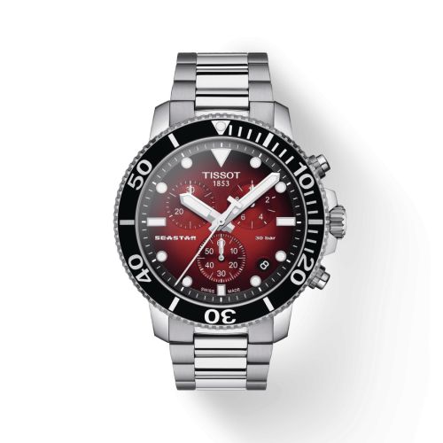 Tissot Seastar 1000 Chronograph Quartz 45.5 Paslanmaz Çelik / Kırmızı Gradient / Bilezik, referans T120.417.11.421.00