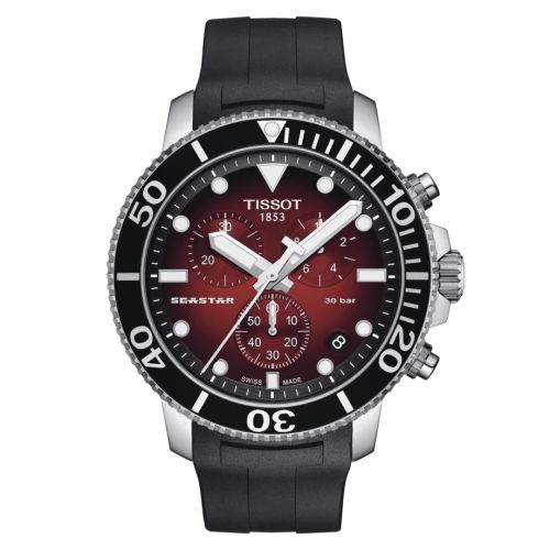 Tissot Seastar 1000 Chronograph Quartz 45.5 Paslanmaz Çelik / Gradient Kırmızı / Kauçuk, referans T120.417.17.421.00
