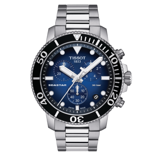 Seastar 1000 Chronograph Quartz 45.5 Paslanmaz Çelik / Gradient Mavi / Bilezik
