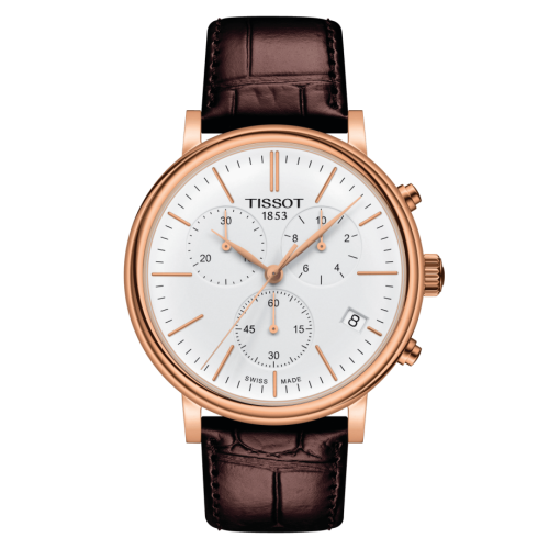 Tissot Carson Premium Chronograph Quartz 41 Rose Gold PVD / Silver / Strap, reference T122.417.36.011.00