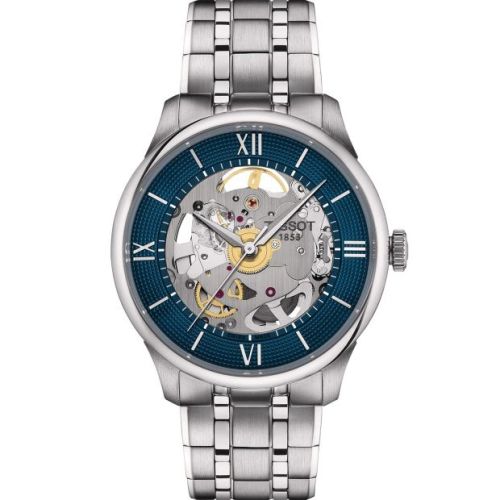 Tissot Chemin Des Tourelles Squelette Paslanmaz Çelik / Mavi / Bilezik 39mm, referans T139.836.11.048.00