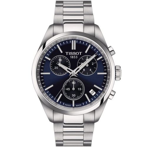 Tissot PR 100 Quartz Chronograph Stainless Steel / Blue / Bracelet 40mm, reference T150.417.11.041.00
