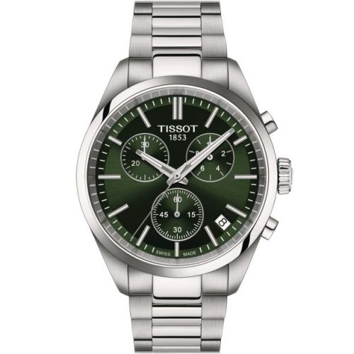 Tissot PR 100 Quartz Chronograph Stainless Steel / Green / Bracelet 40mm, reference T150.417.11.091.00