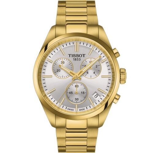 Tissot PR 100 Quartz Chronograph Yellow Gold  / Silver / Bracelet 40mm, reference T150.417.33.031.00
