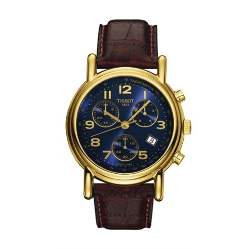 Tissot Carson Chronograph Quartz 39.7 Yellow Gold / Blue / Strap, reference T71.3.442.42