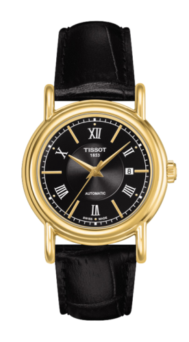 Tissot Carson Automatic 29.7 Yellow Gold / Black / Strap, reference T907.007.16.058.00