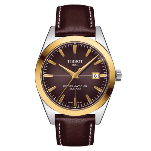 Tissot Gentleman Powermatic Paslanmaz Çelik / Sarı Altın / Kahverengi / Kayış 40mm, referans T927.407.46.291.01