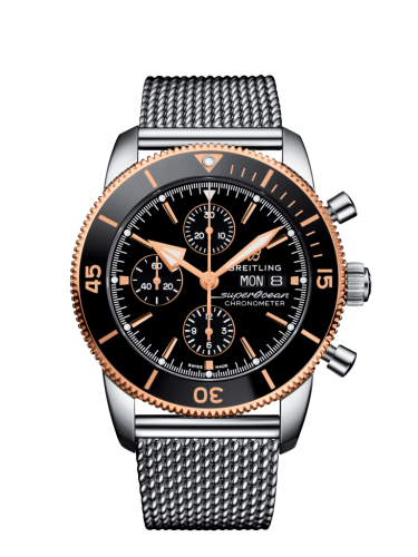 Breitling Superocean Heritage II Chronograph 44 Paslanmaz Çelik / Pembe Altın / Siyah / Milanese, referans U13313121B1A1