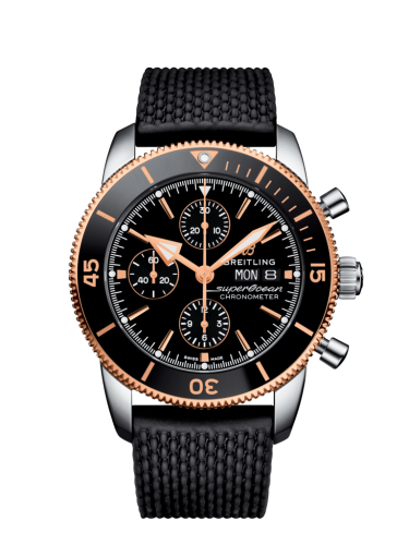 Breitling Superocean Heritage II Chronograph 44 Paslanmaz Çelik / Pembe Altın / Siyah / Kauçuk / Folding, referans U13313121B1S1