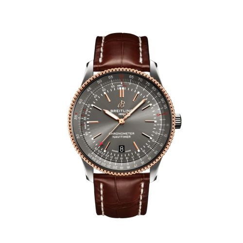 Breitling Navitimer Automatic 41 Automatic Paslanmaz Çelik / Pembe Altın / Gri / Croco - Folding, referans U17326121M1P2