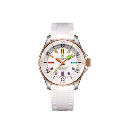 Breitling SuperOcean Automatic 36 Paslanmaz Çelik - Kırmızı Altın / Beyaz - Rainbow, referans U17377211A1S1