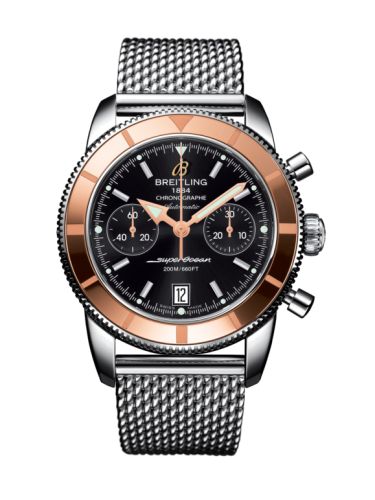 Breitling Superocean Heritage 44 Chronograph Paslanmaz Çelik / Kırmızı Altın / Siyah / Milanese, referans U2337012.BB81.154A