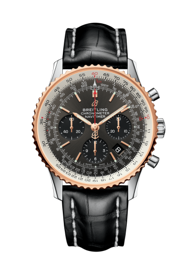 Breitling Navitimer 1 B01 Chronograph 43 Paslanmaz Çelik / Kırmızı Altın / Gri / Croco / Pin, referans UB0121211F1P1