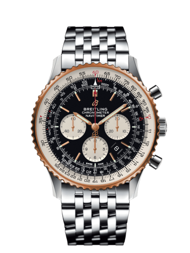 Breitling Navitimer 1 B01 Chronograph 46 Paslanmaz Çelik / Kırmızı Altın / Siyah / Bilezik, referans UB0127211B1A1