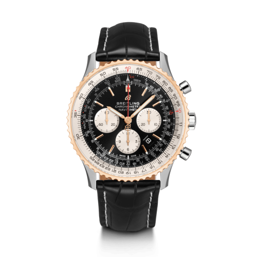 Breitling Navitimer 1 B01 Chronograph 46 Paslanmaz Çelik / Kırmızı Altın / Siyah / Croco / Folding, referans UB0127211B1P2