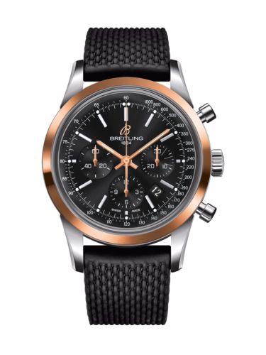 Breitling Transocean Chronograph Stainless Steel Red Gold / Black / Rubber Aero Classic 43mm, reference UB015212.BC74.278S