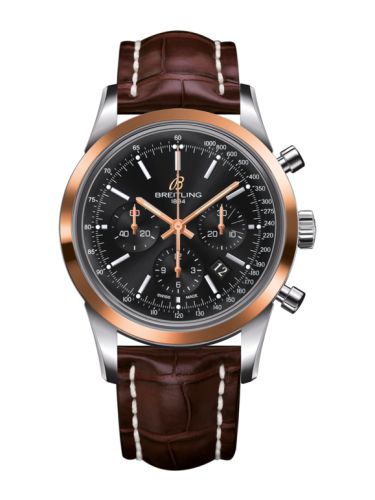 Breitling Transocean Chronograph Stainless Steel Red Gold / Black / Croco 43mm, reference UB015212.BC74.739P