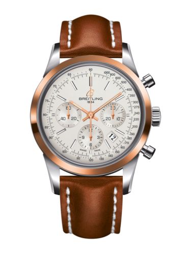 Breitling Transocean Chronograph Stainless Steel Red Gold / Silver / Calf 43mm, reference UB015212.G777.433X