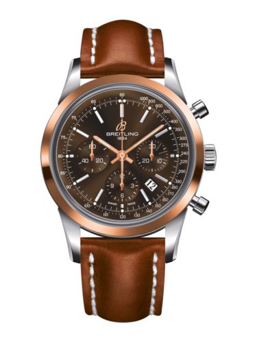 Breitling Transocean Chronograph Stainless Steel Red Gold / Brown / Calf 43mm, reference UB015212.Q594.433X