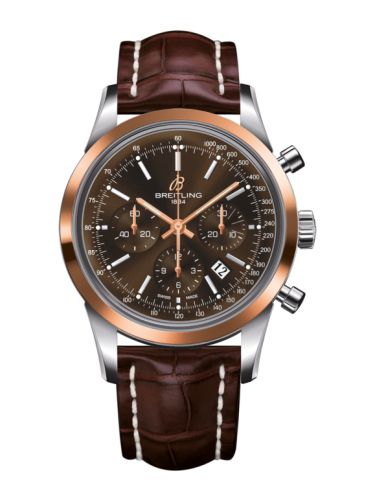 Breitling Transocean Chronograph Stainless Steel Red Gold / Brown / Croco 43mm, reference UB015212.Q594.739P