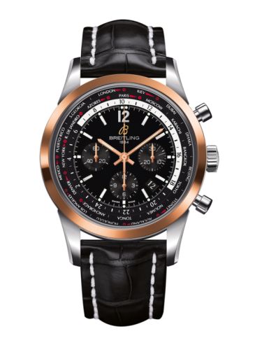 Breitling Transocean Chronograph Unitime Pilot Stainless Steel / Red Gold / Black / Croco 46mm, reference UB0510U4/BC26/760P