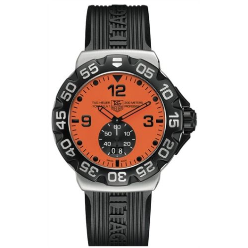 TAG Heuer Formula 1 Big Date 44 Paslanmaz Çelik / Turuncu / Kauçuk, referans WAH1012.FT6026
