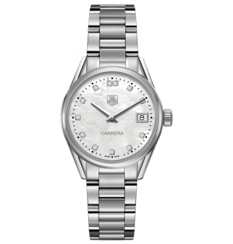 TAG Heuer Carrera Lady Quartz 32 Stainless Steel / MOP - Diamond / Bracelet, reference WAR1314.BA0778