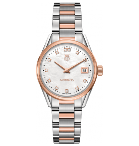 TAG Heuer Carrera Lady Quartz 32 Stainless Steel / Rose Gold / MOP - Diamond / Bracelet, reference WAR1352.BD0779