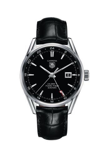 TAG Heuer Calibre 7 Twin Time Stainless Steel / Black / Alligator 41mm, reference WAR2010.FC6266