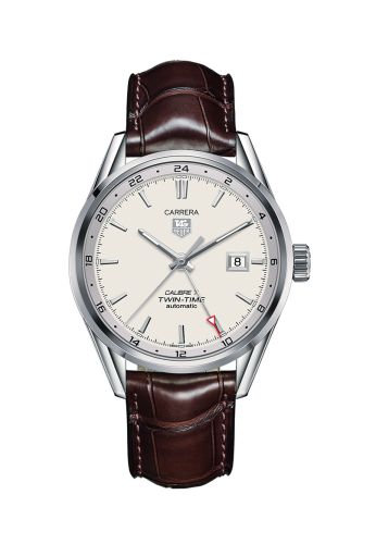 TAG Heuer Calibre 7 Twin Time Stainless Steel / Silver / Alligator, reference WAR2011.FC6291