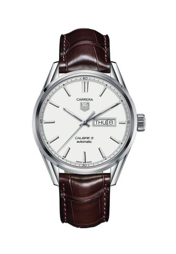 TAG Heuer Carrera Calibre 5 Day Date Stainless Steel / Silver / Alligator 41mm, reference WAR201B.FC6291