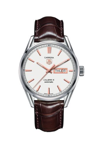 TAG Heuer Carrera Calibre 5 Day Date Stainless Steel / Silver / Alligator 41mm, reference WAR201D.FC6291